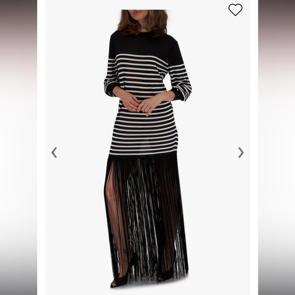 KHAITE Dresses & Skirts - Khaite Torino Ivory & Black Striped Fringe Dress S